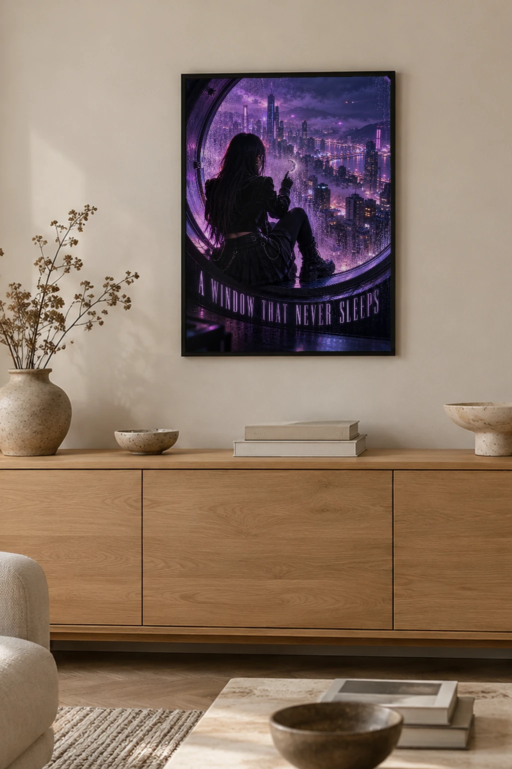 "A Window That Never Sleeps" Premium Wooden Framed Poster