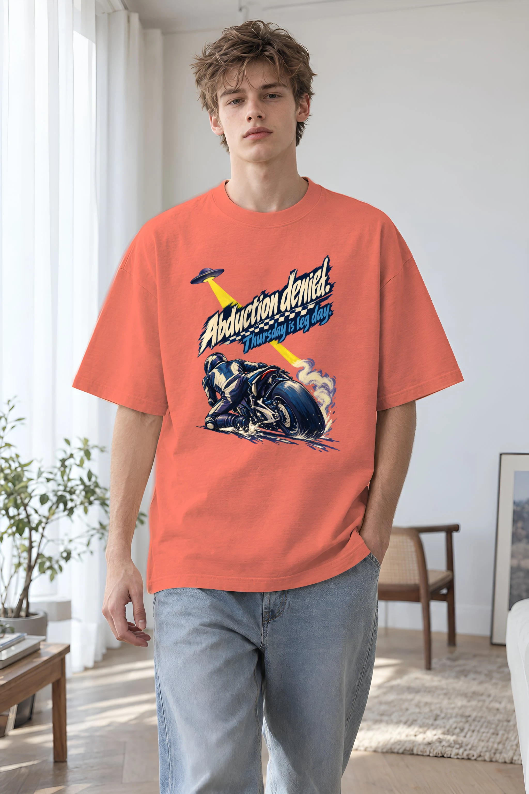 "Abduction Denied Leg Day" Unisex Oversized Heavyweight Crewneck T-Shirt
