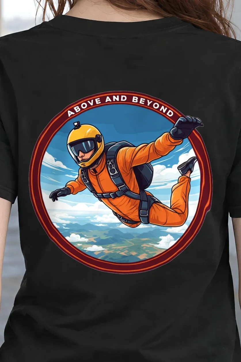"Above And Beyond" Heavyweight Unisex Crewneck T-shirt - the graphic up close