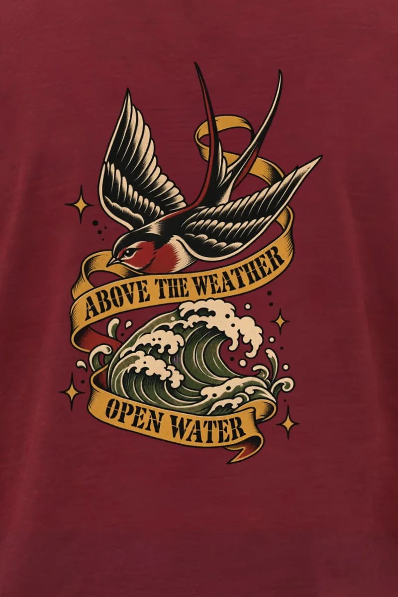 "Above the Weather Open Water" Heavyweight Unisex Crewneck T-shirt - the graphic up close