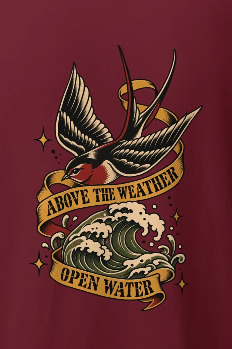 "Above the Weather Open Water" Heavyweight Unisex Crewneck T-shirt - the graphic up close