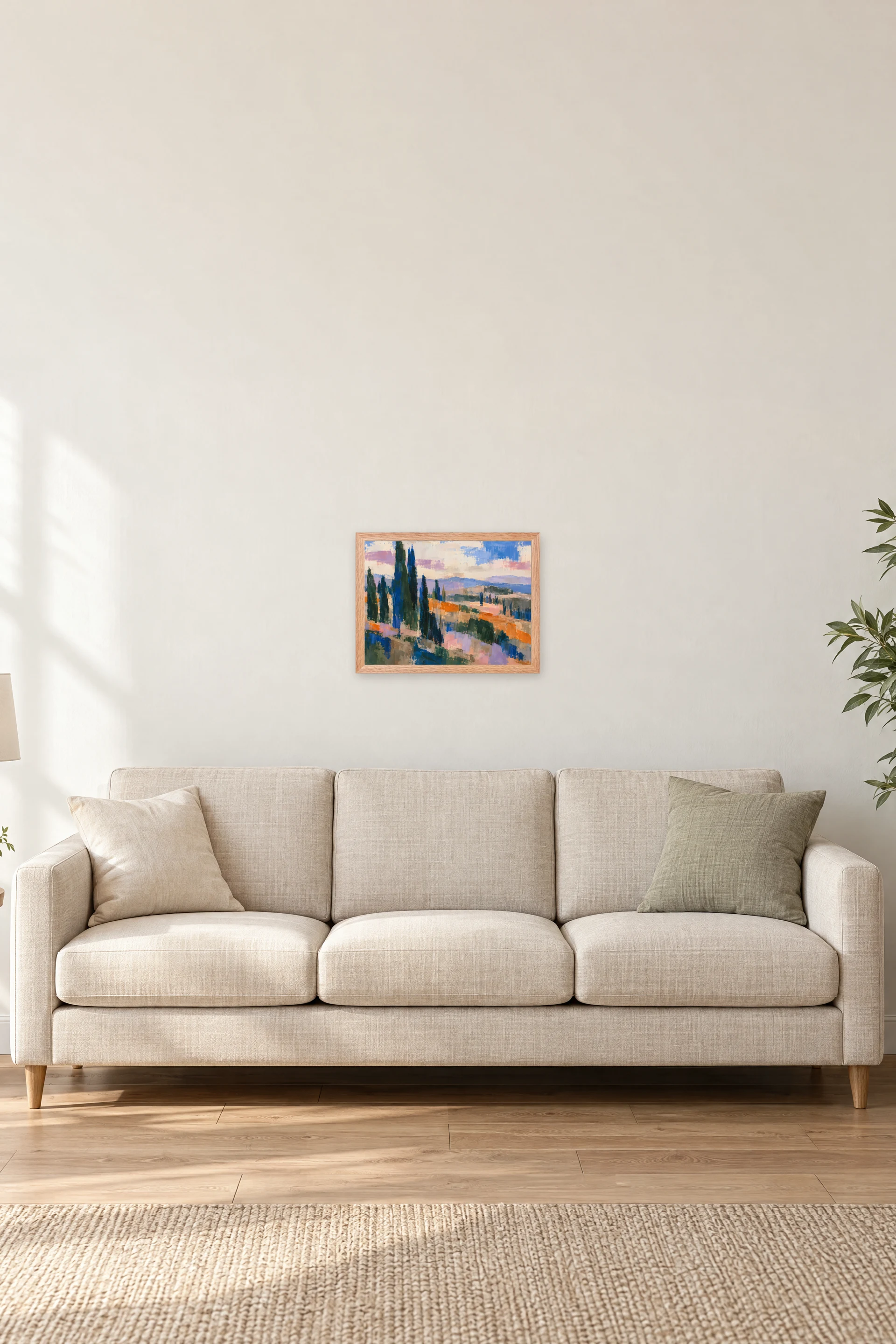 "Abstract Cypress Landscape" Premium Wooden Framed Poster · Landscape — Natural Wood frame, 16 × 12 in
