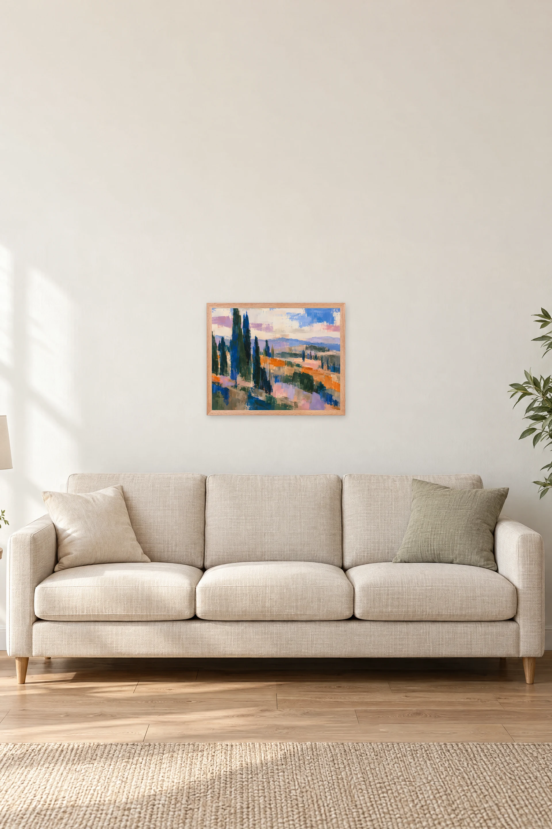 "Abstract Cypress Landscape" Premium Wooden Framed Poster · Landscape — Natural Wood frame, 20 × 16 in