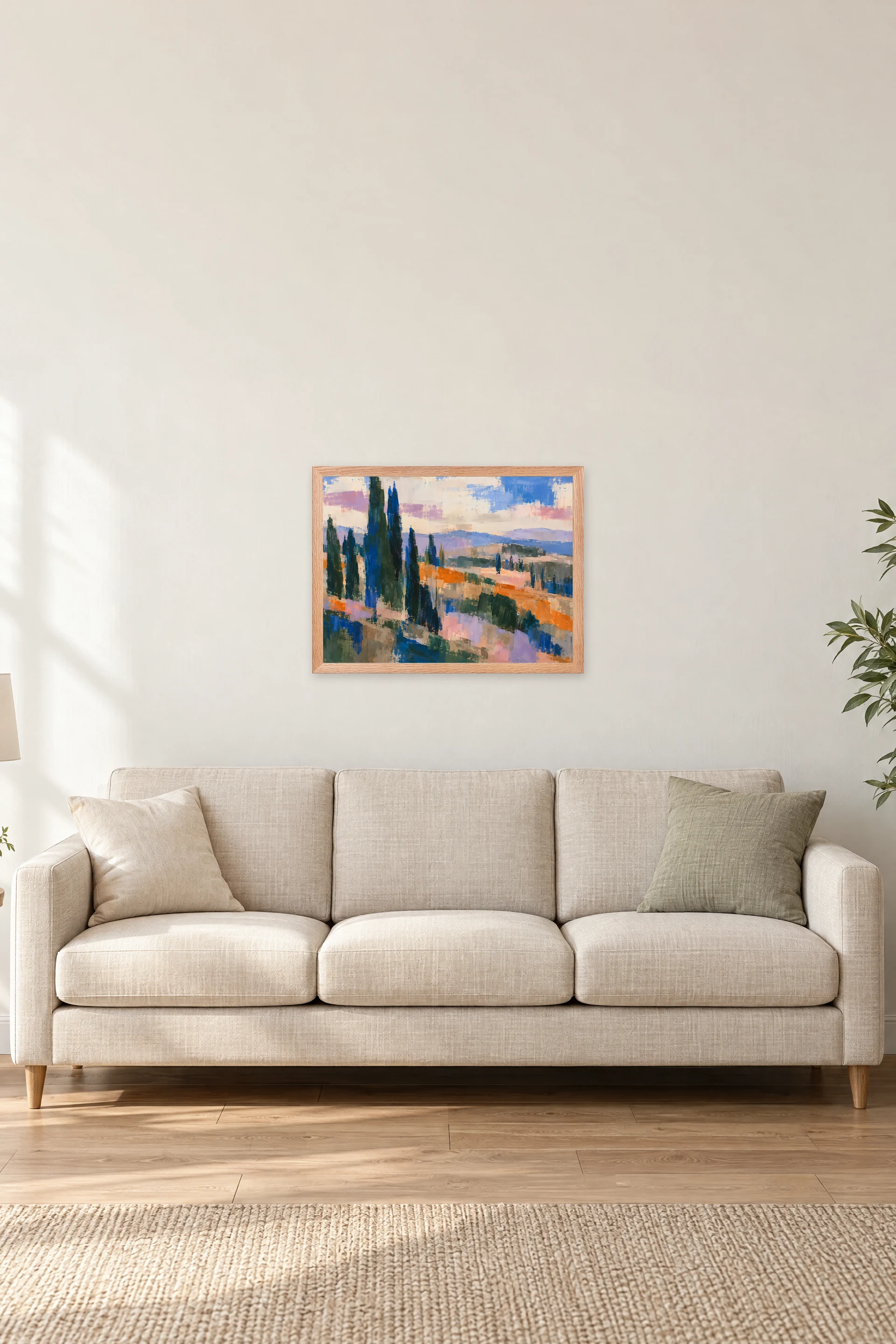 "Abstract Cypress Landscape" Premium Wooden Framed Poster · Landscape — Natural Wood frame, 24 × 18 in