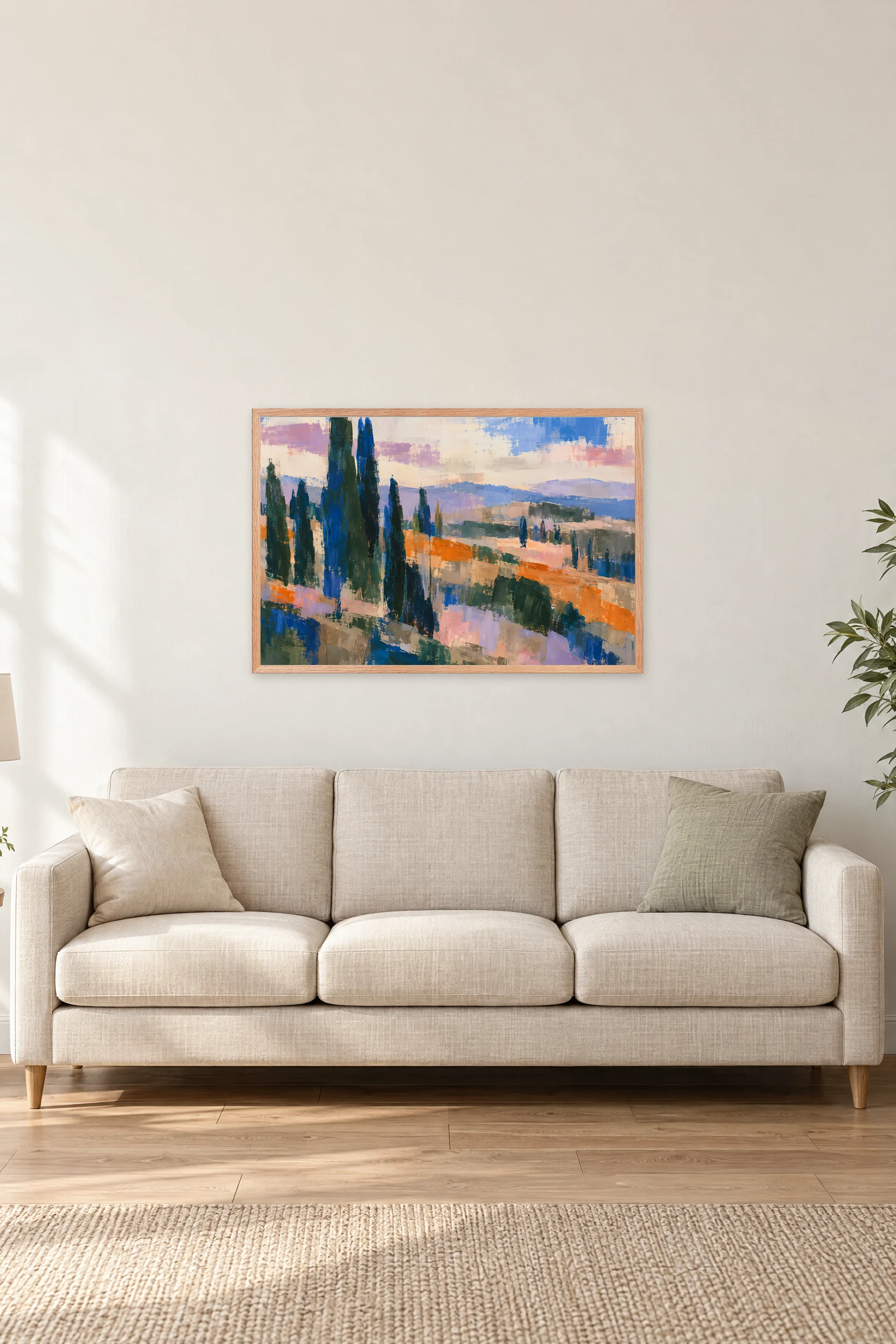 "Abstract Cypress Landscape" Premium Wooden Framed Poster · Landscape — Natural Wood frame, 36 × 24 in
