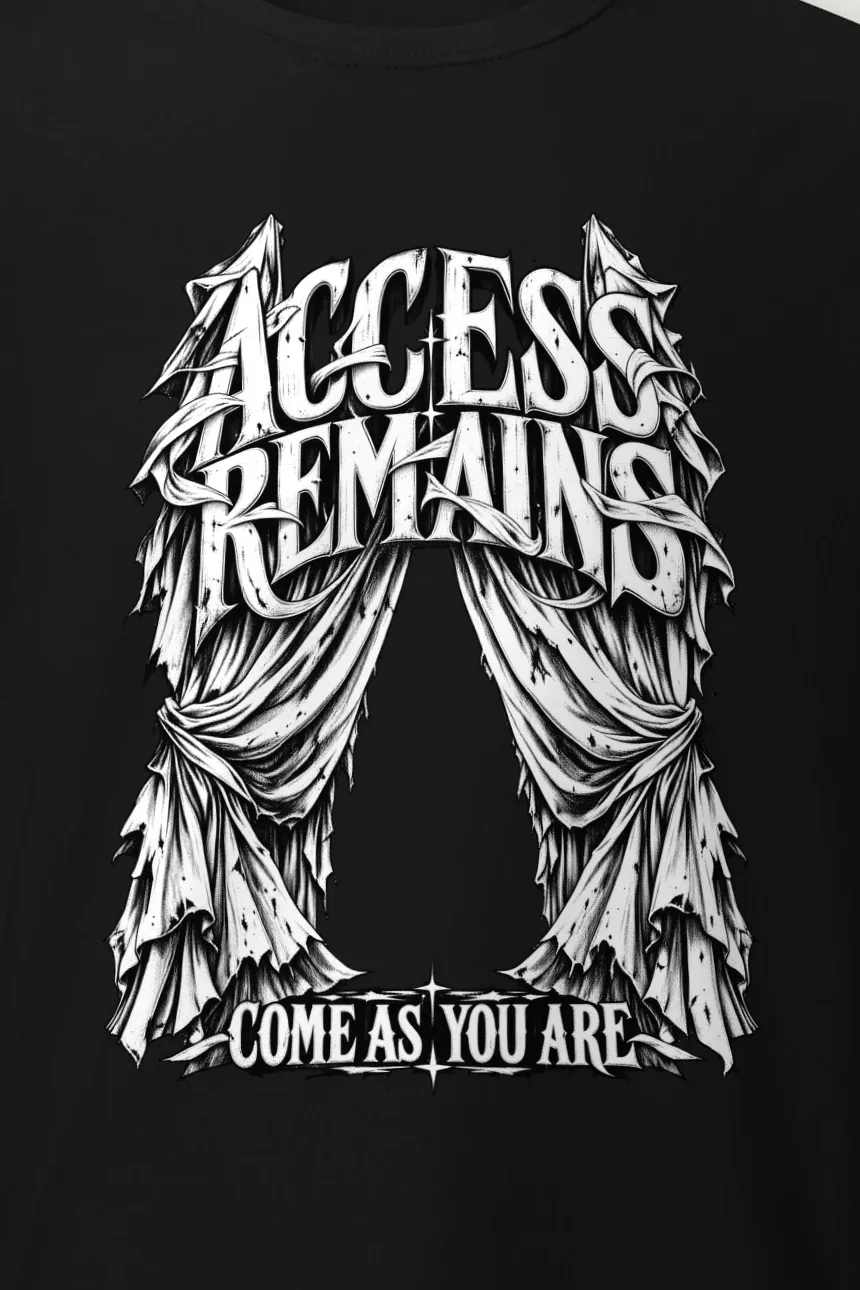 "Access Remains Come As You Are" Heavyweight Unisex Crewneck T-shirt - the graphic up close