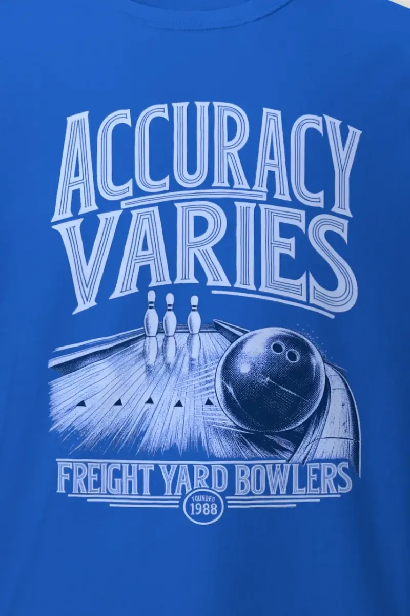 "Accuracy Varies" Heavyweight Unisex Crewneck T-shirt - the graphic up close
