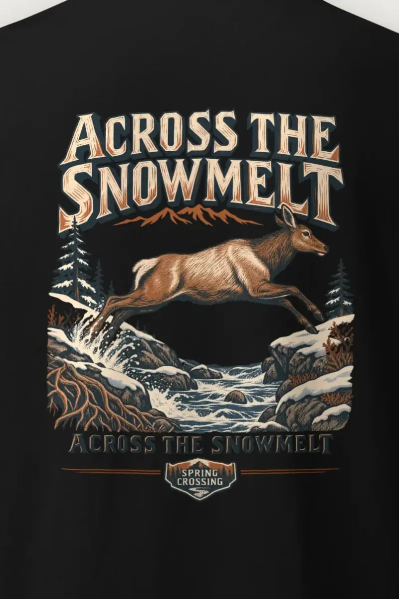 "Across the Snowmelt" Heavyweight Unisex Crewneck T-shirt - the graphic up close