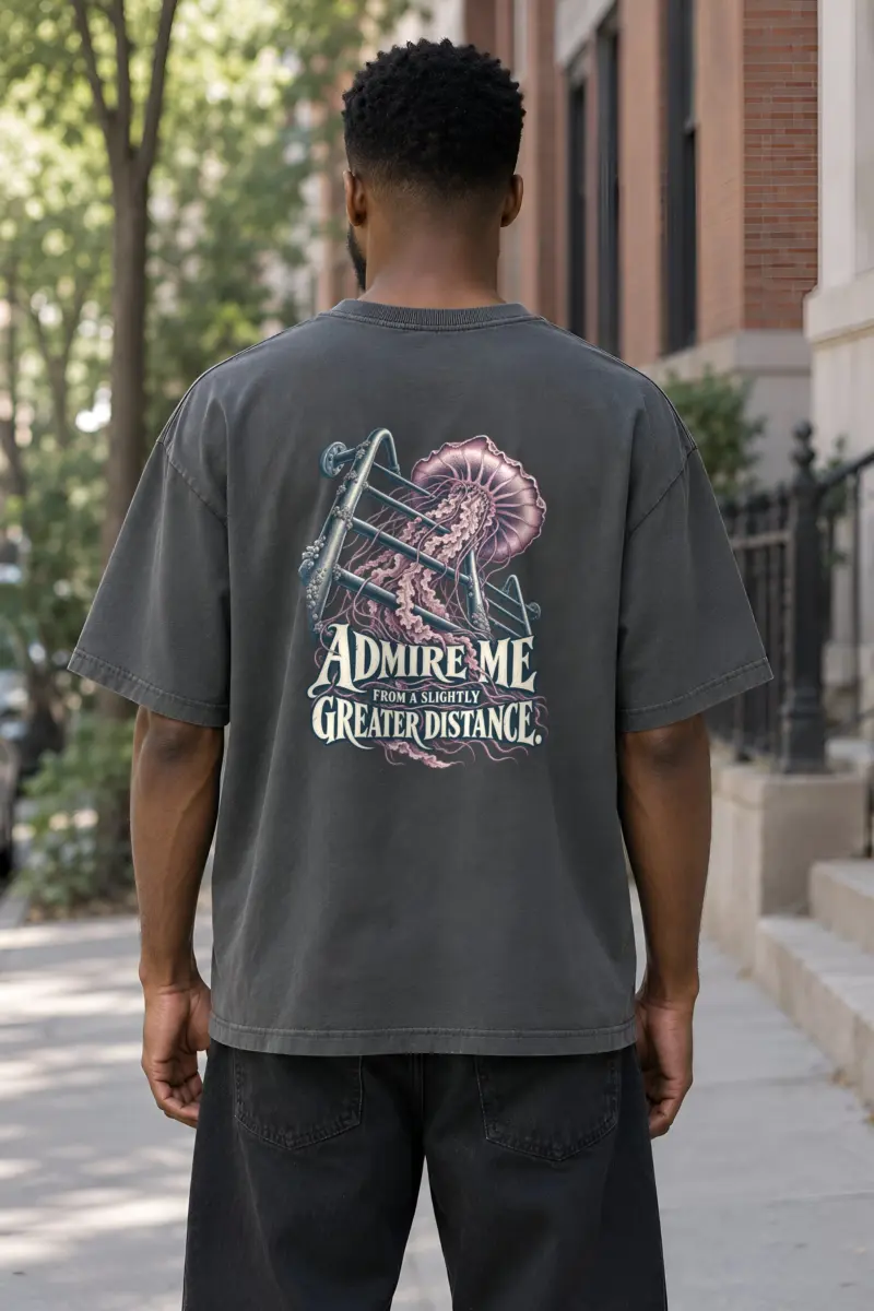 “Admire Me From a Slightly Greater Distance” Men’s Oversized Heavyweight Crewneck T-Shirt