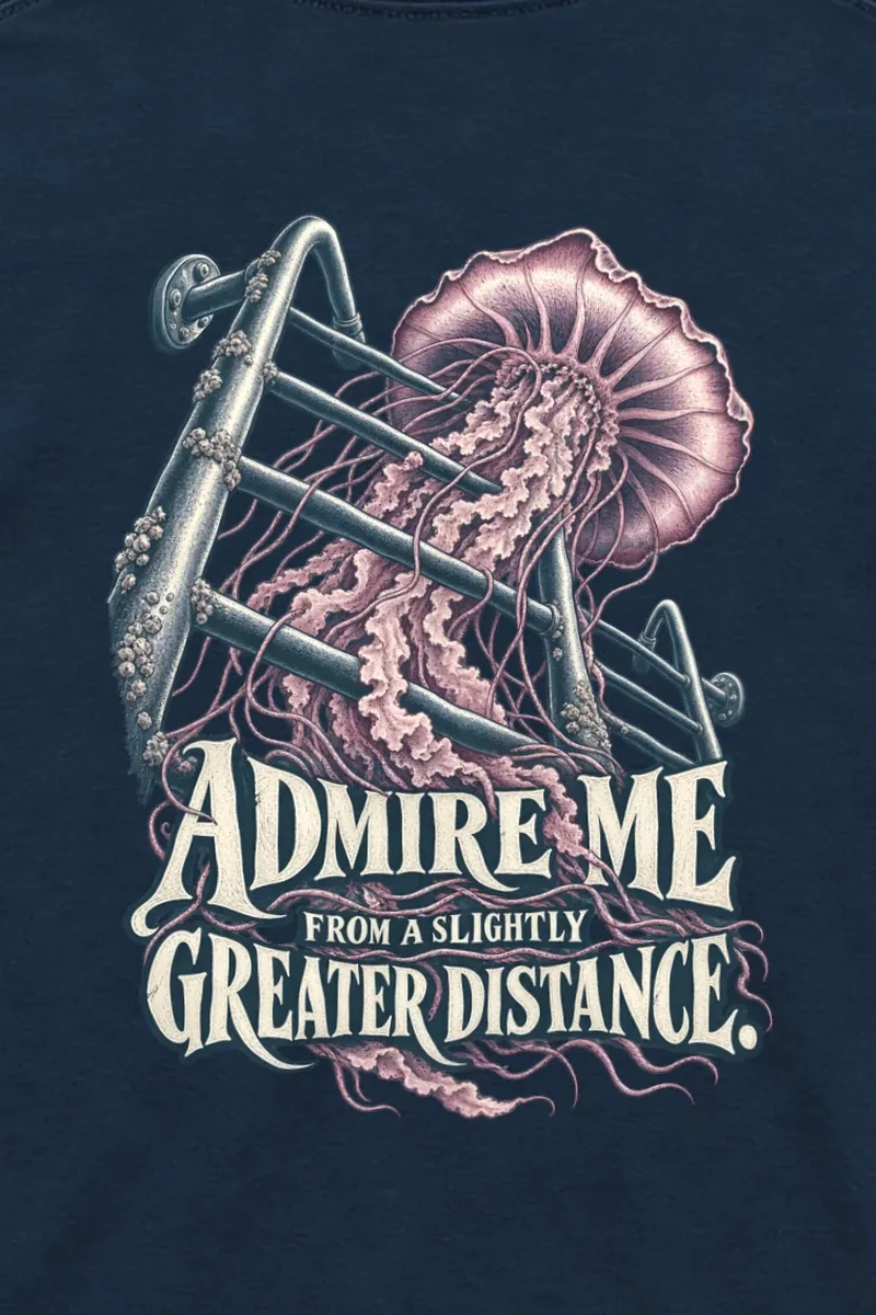 "Admire Me From a Slightly Greater Distance" Unisex Longsleeve T-shirt - the graphic up close