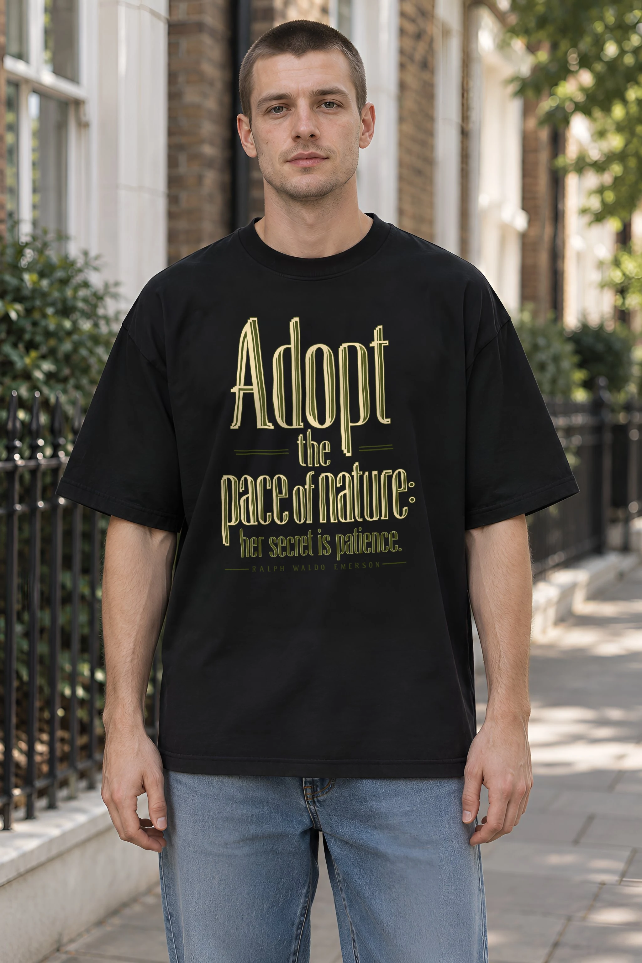 "Adopt the Pace of Nature" Unisex Oversized Heavyweight Crewneck T-Shirt