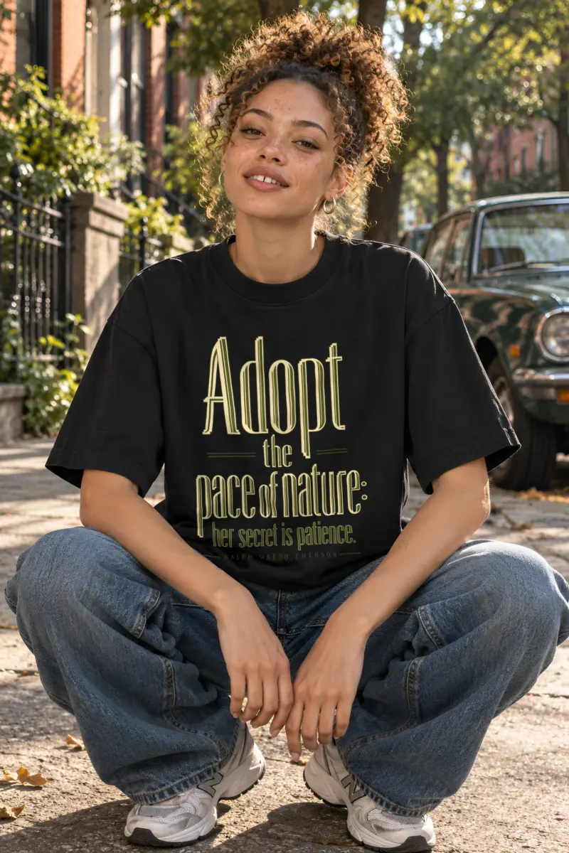 "Adopt the Pace of Nature" Unisex Oversized Heavyweight Crewneck T-Shirt