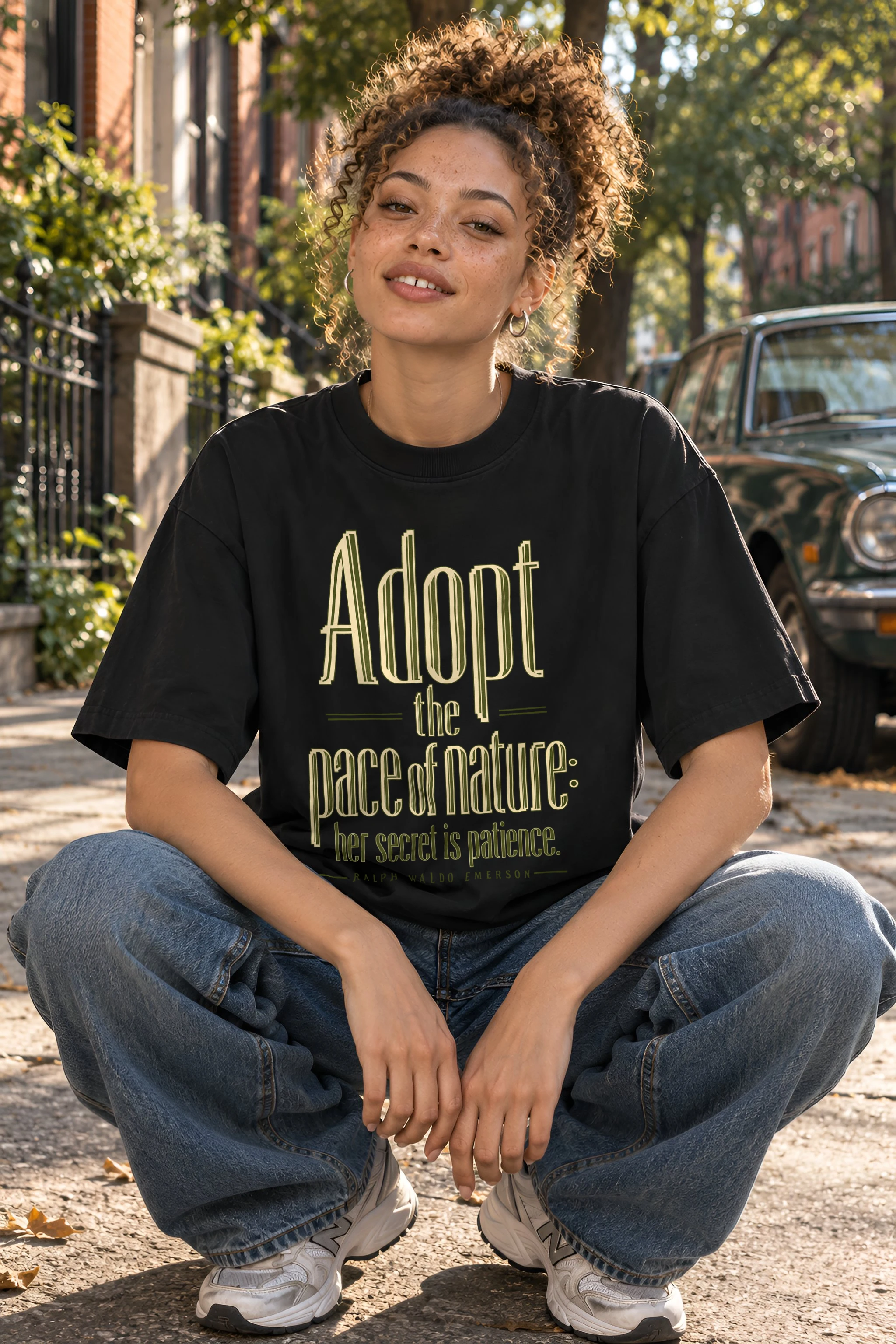 "Adopt the Pace of Nature" Unisex Oversized Heavyweight Crewneck T-Shirt