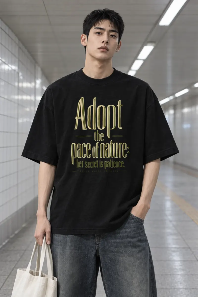 "Adopt the Pace of Nature" Men's Oversized Heavyweight Crewneck T-Shirt