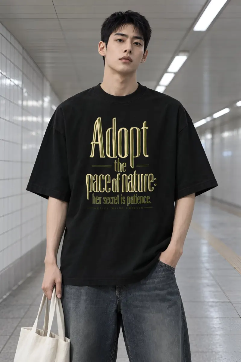 "Adopt the Pace of Nature" Men's Oversized Heavyweight Crewneck T-Shirt