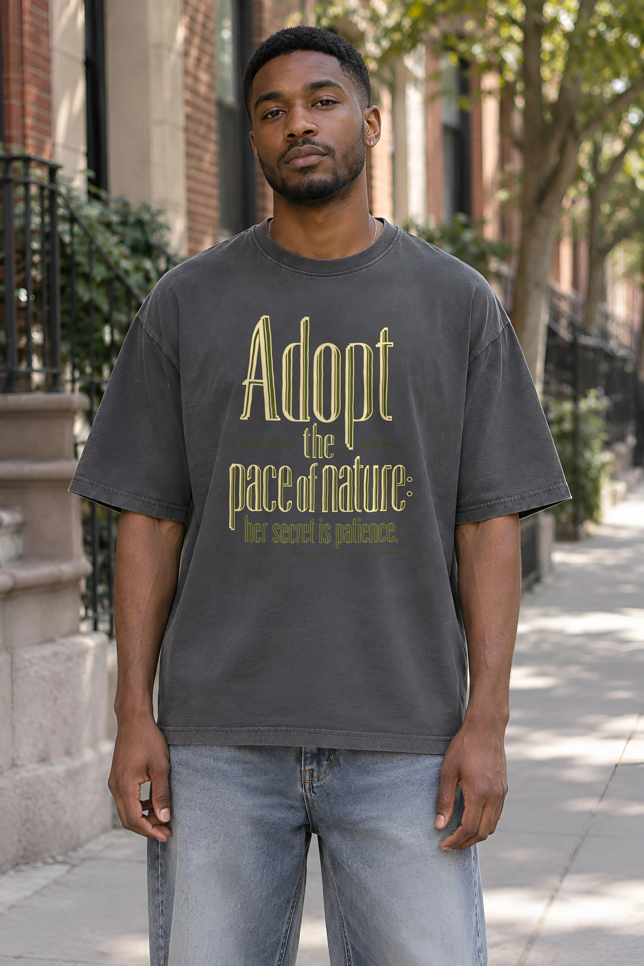 "Adopt the Pace of Nature" Unisex Oversized Heavyweight Crewneck T-Shirt