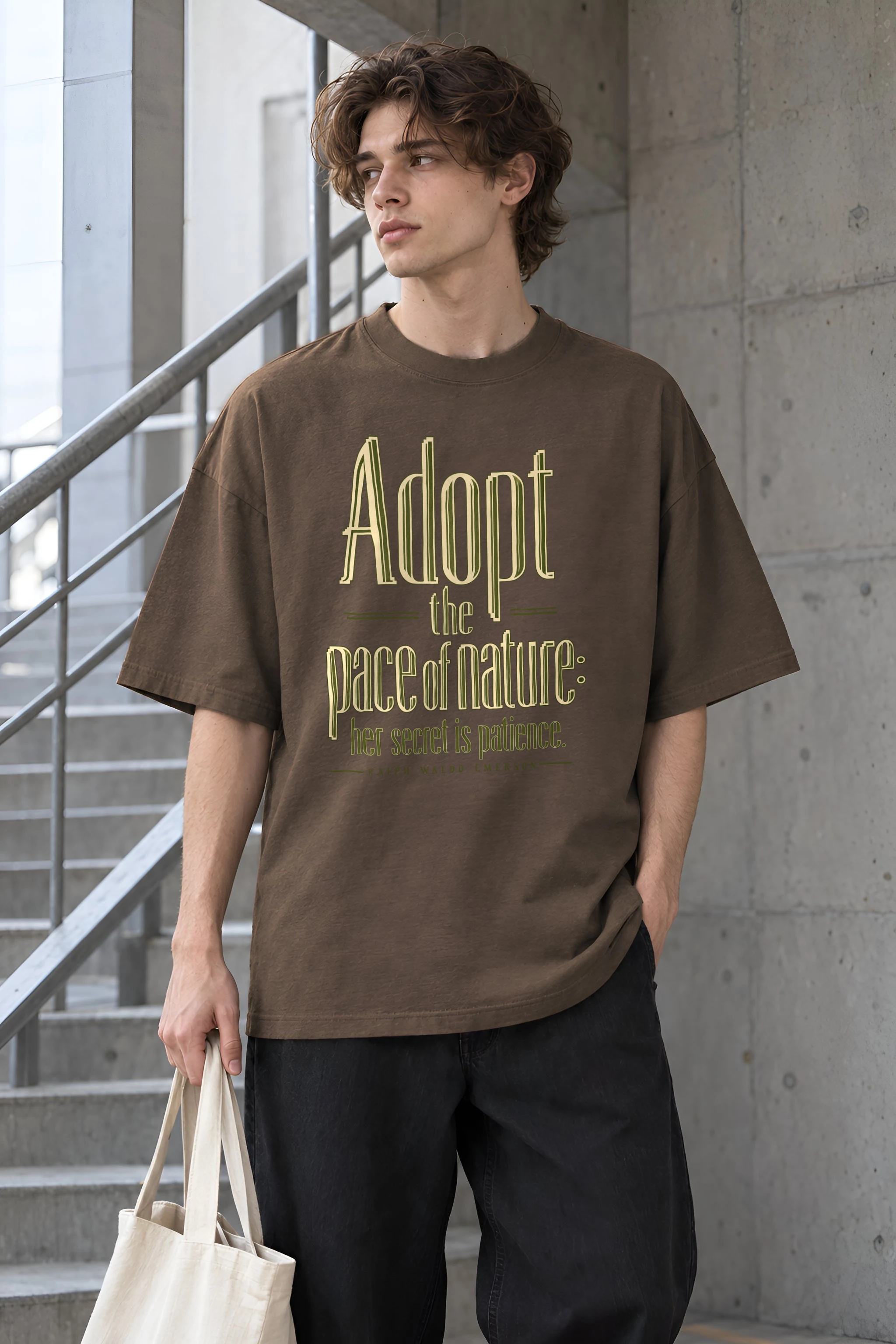 "Adopt the Pace of Nature" Unisex Oversized Heavyweight Crewneck T-Shirt