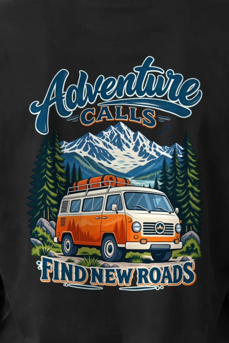 "Adventure Calls" Unisex Longsleeve T-shirt - the graphic up close