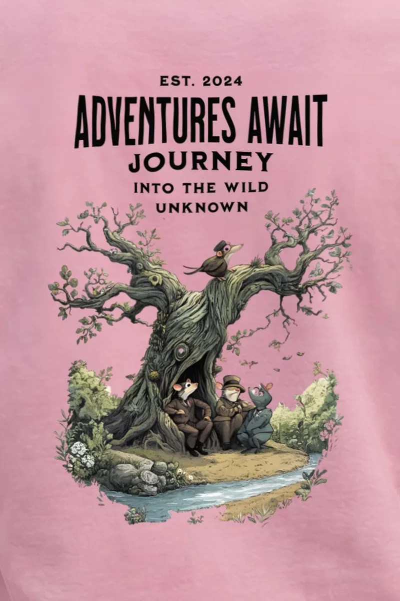 "Adventures Await" Unisex Longsleeve T-shirt - the graphic up close