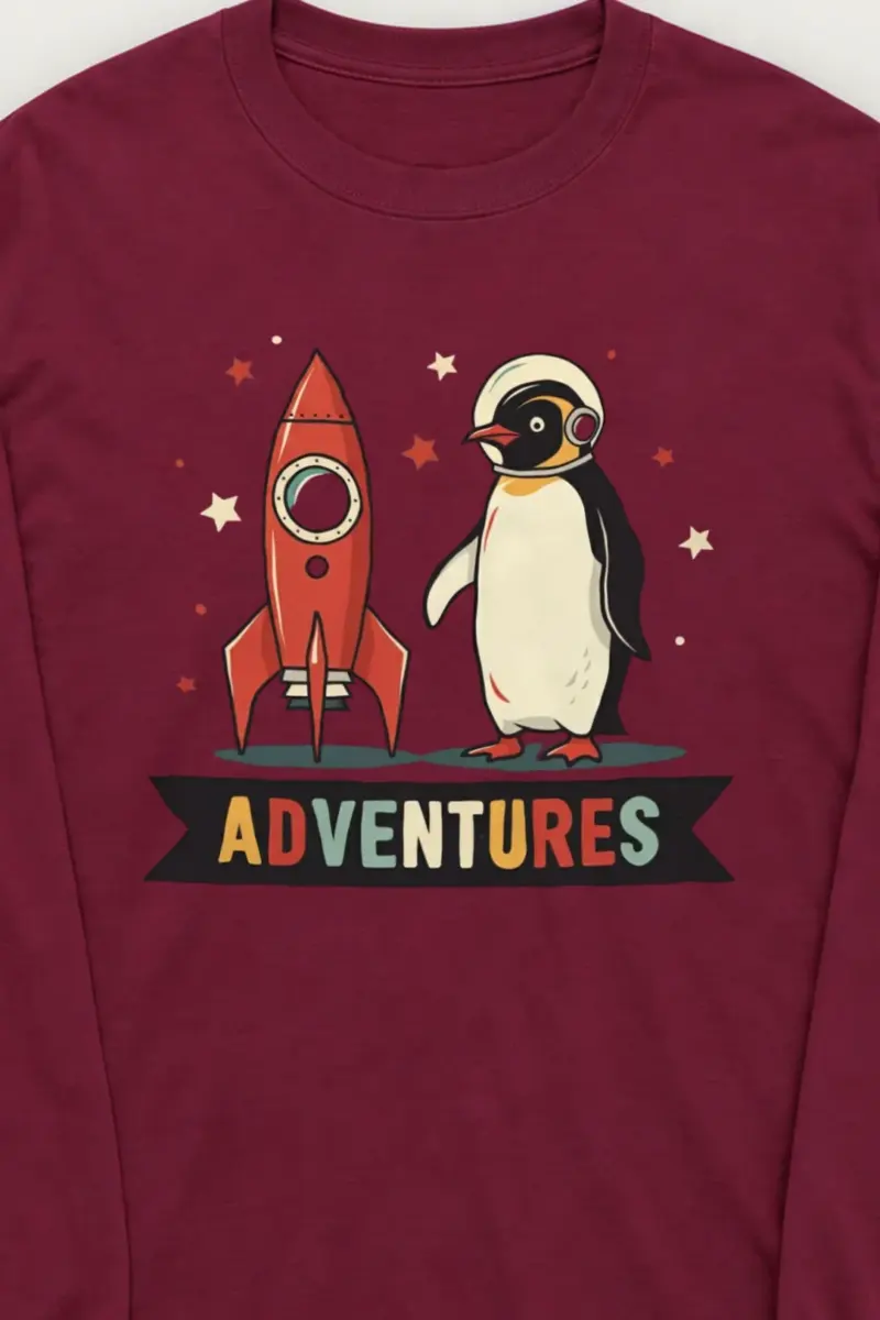 "Adventures Rocket Penguin" Unisex Longsleeve T-shirt