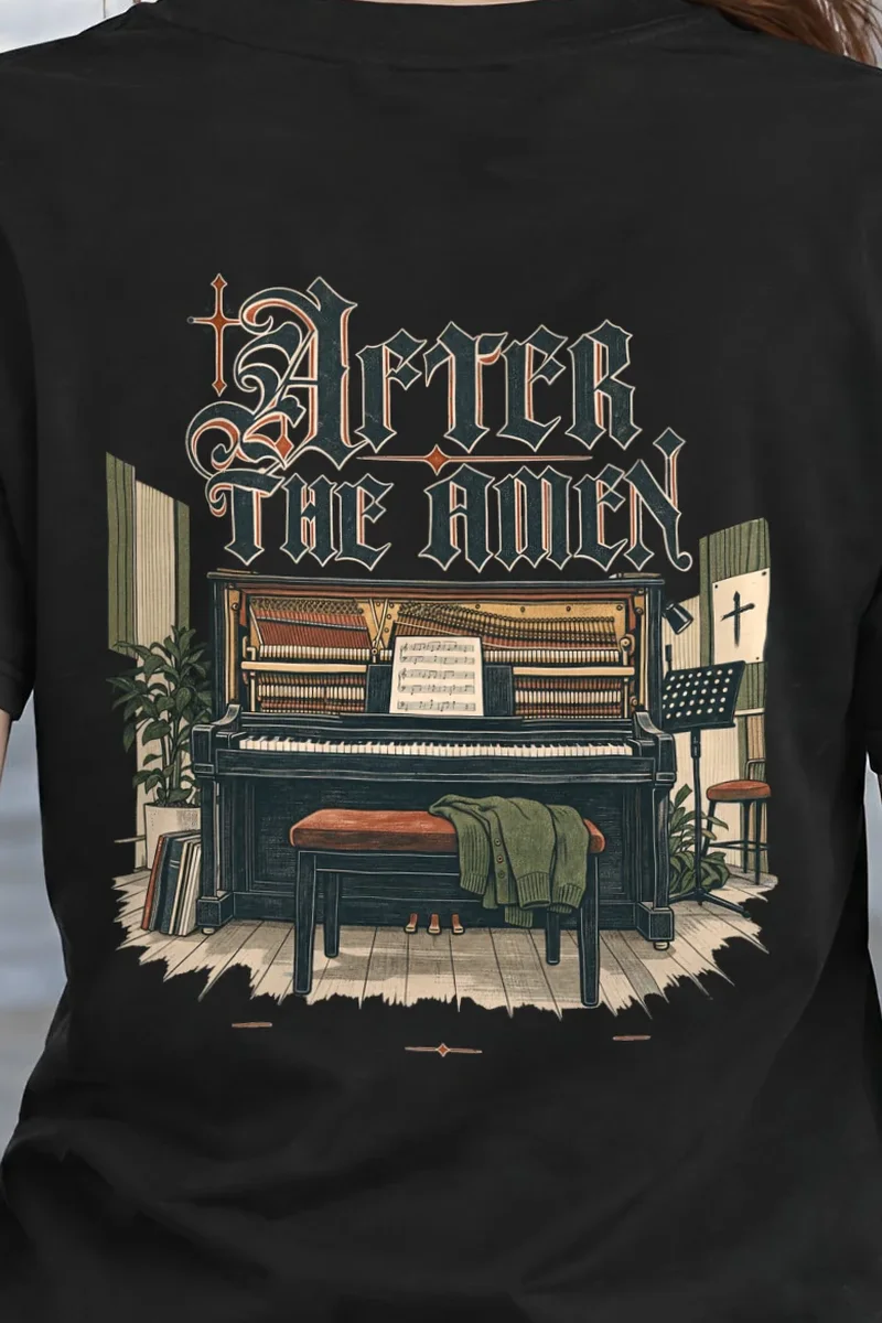 "After the Amen" Heavyweight Unisex Crewneck T-shirt - the graphic up close