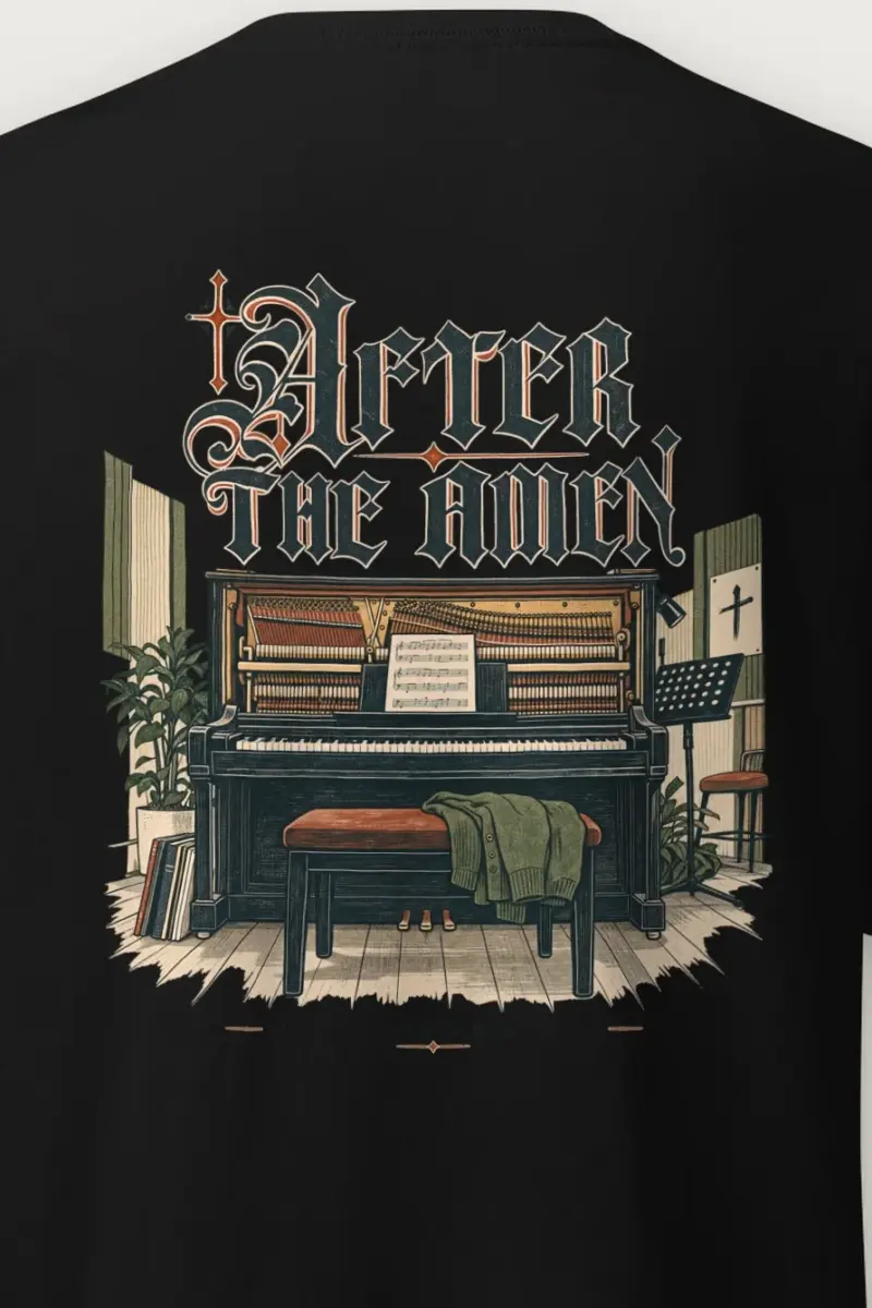 "After the Amen" Heavyweight Unisex Crewneck T-shirt - the graphic up close