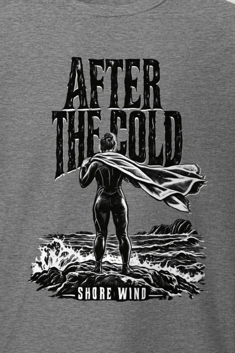"After the Cold Shore Wind" Heavyweight Unisex Crewneck T-shirt - the graphic up close
