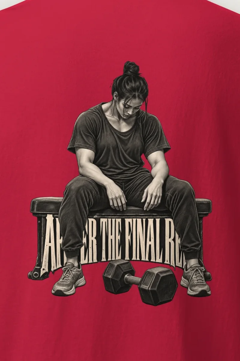 "After the Final Rep" Heavyweight Unisex Crewneck T-shirt - the graphic up close