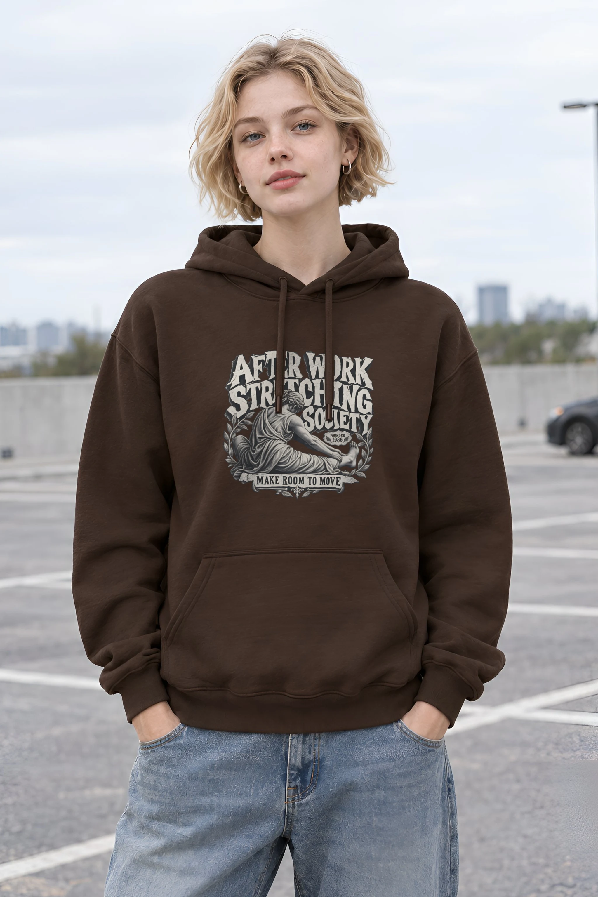 "After Work Stretching Society" Heavy Blend Unisex Pullover Hoodie