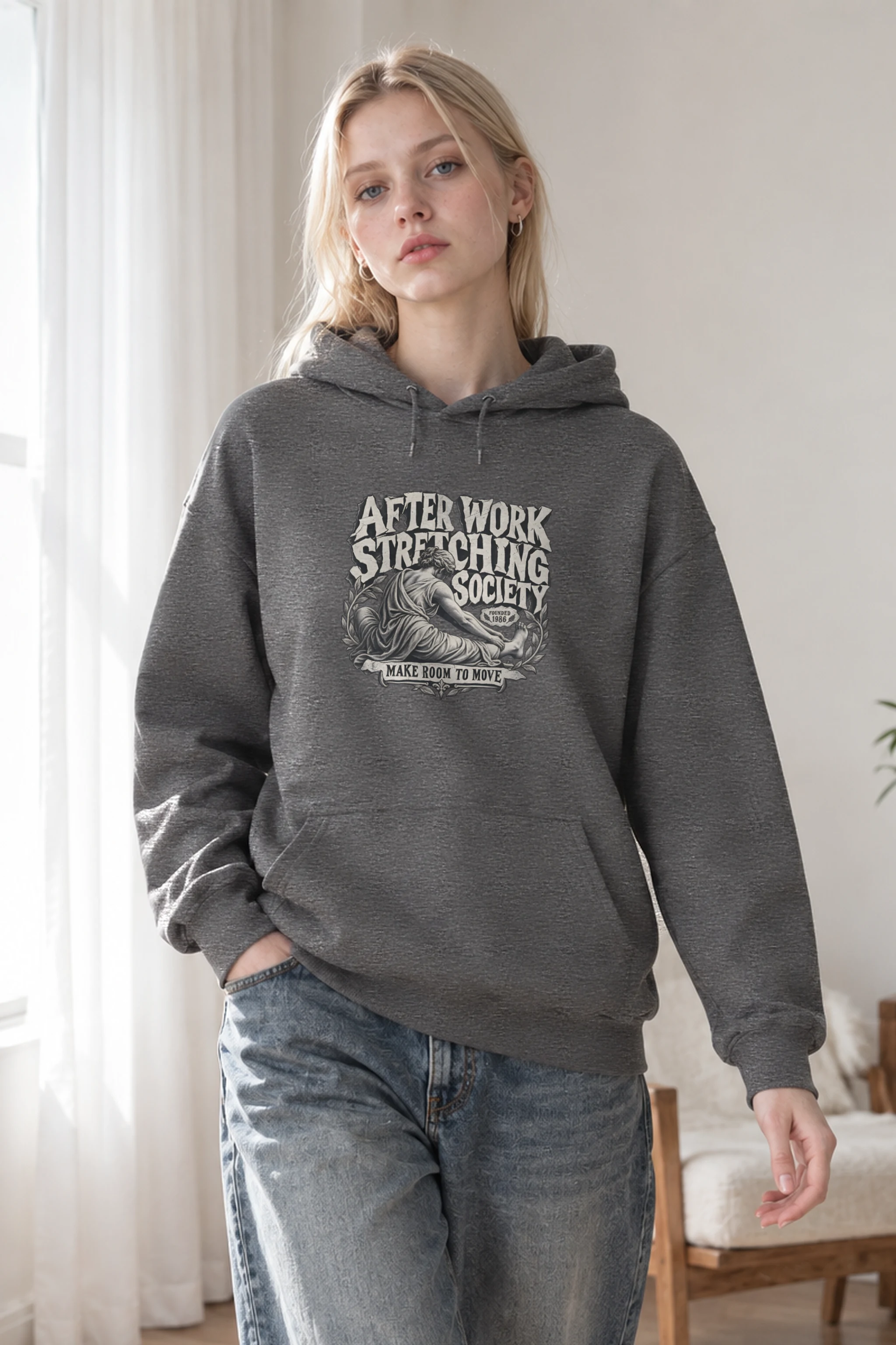"After Work Stretching Society" Heavy Blend Unisex Pullover Hoodie