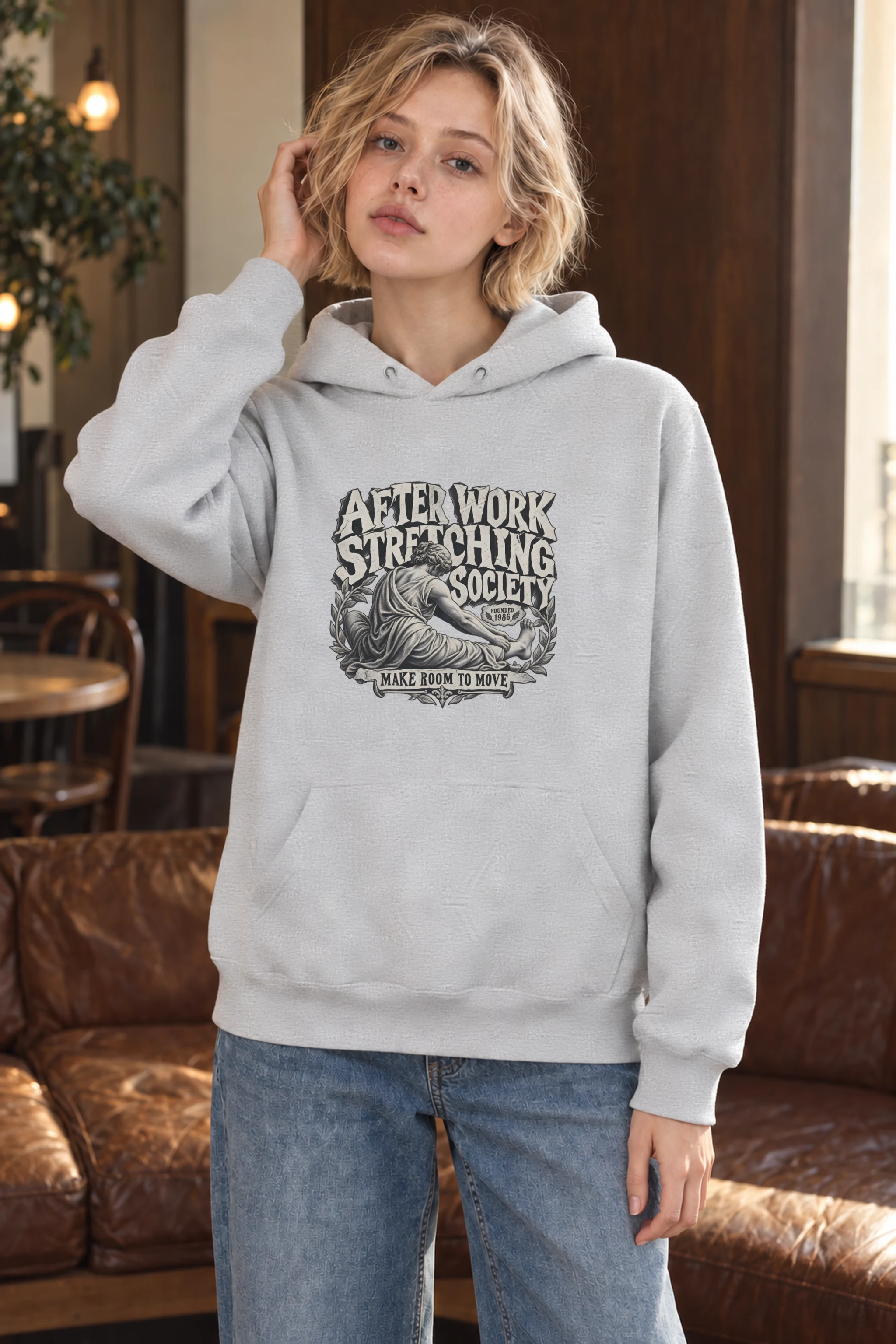 "After Work Stretching Society" Heavy Blend Unisex Pullover Hoodie