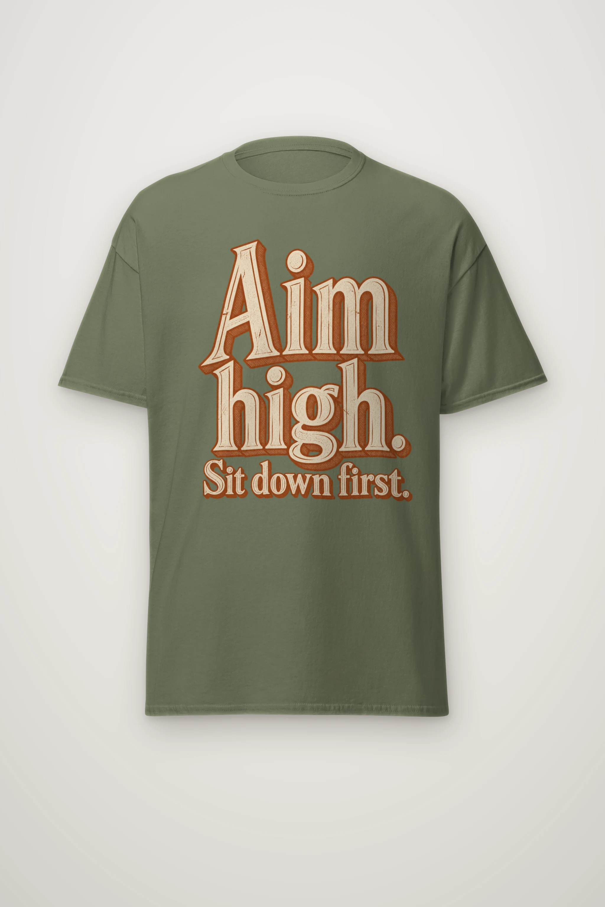 "Aim High. Sit Down First." Heavyweight Unisex Crewneck T-shirt