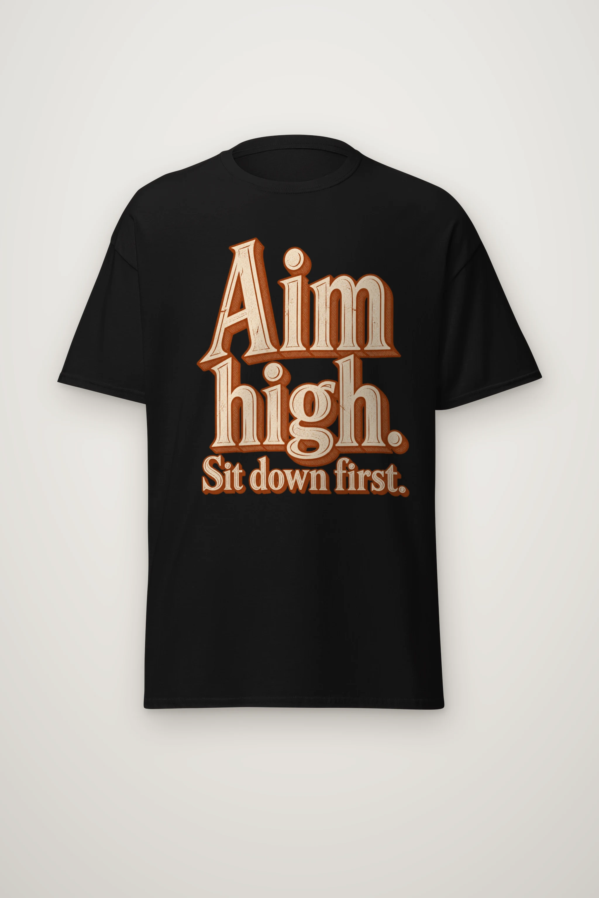 "Aim High. Sit Down First." Heavyweight Unisex Crewneck T-shirt