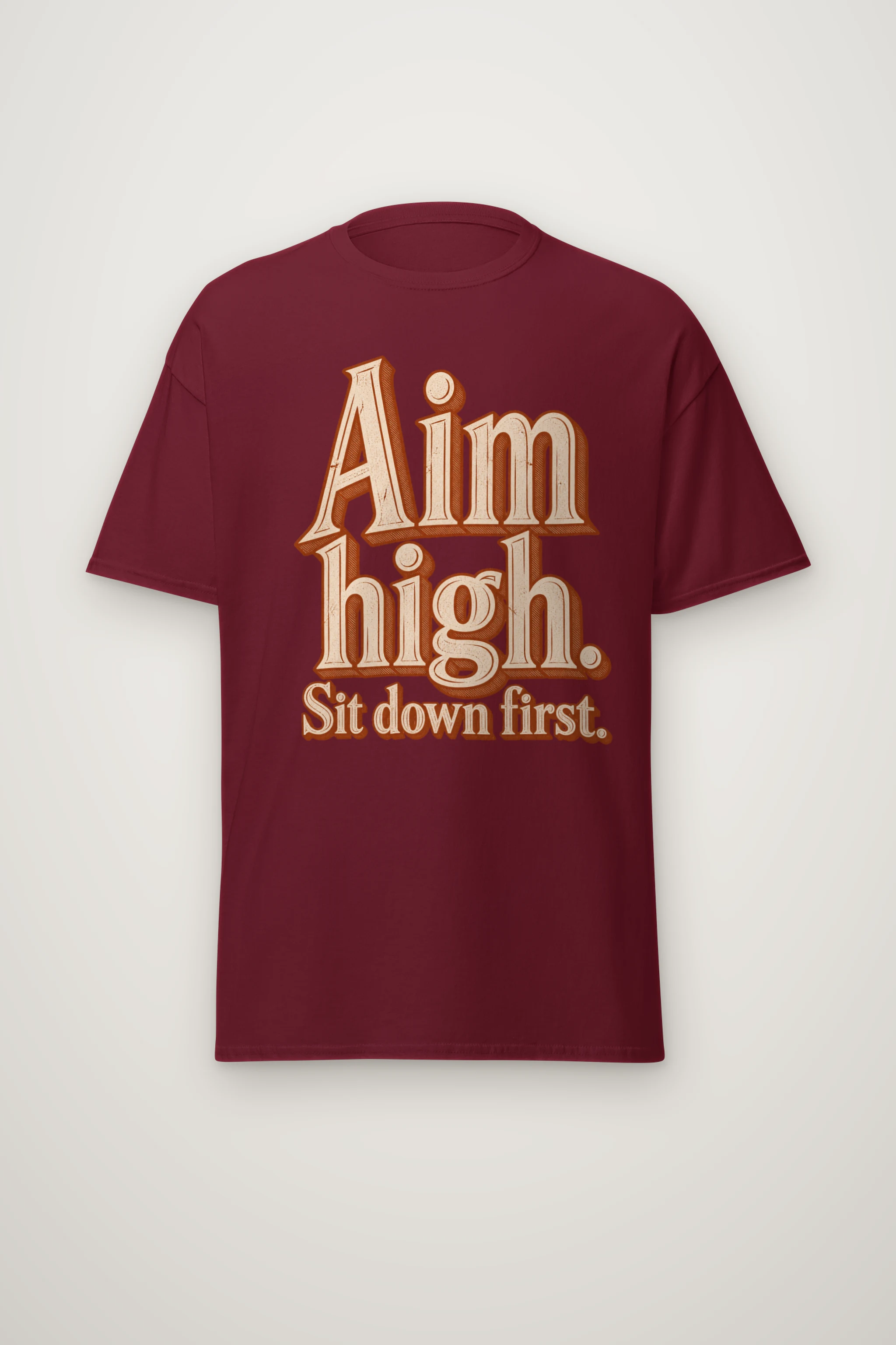"Aim High. Sit Down First." Heavyweight Unisex Crewneck T-shirt