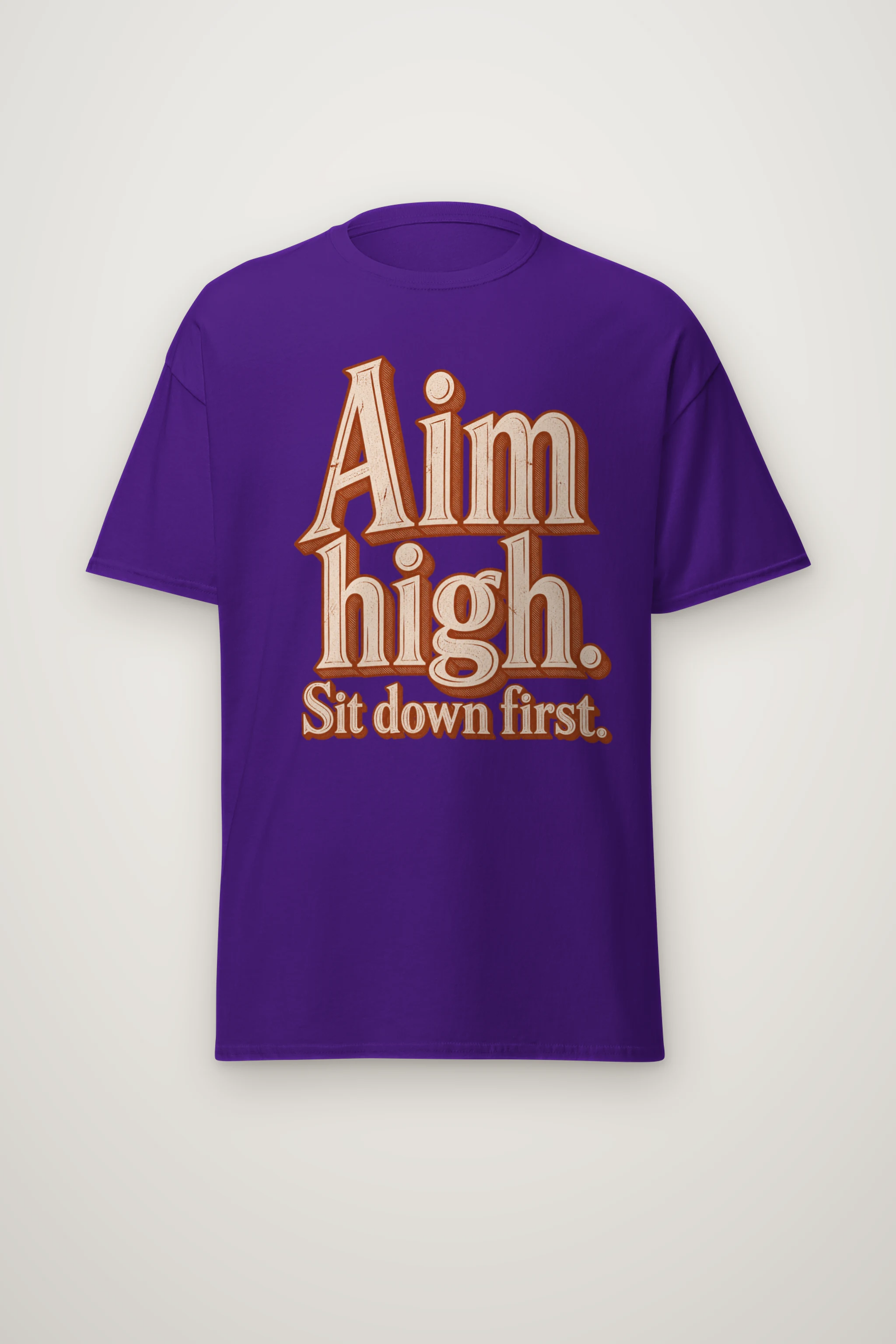 "Aim High. Sit Down First." Heavyweight Unisex Crewneck T-shirt