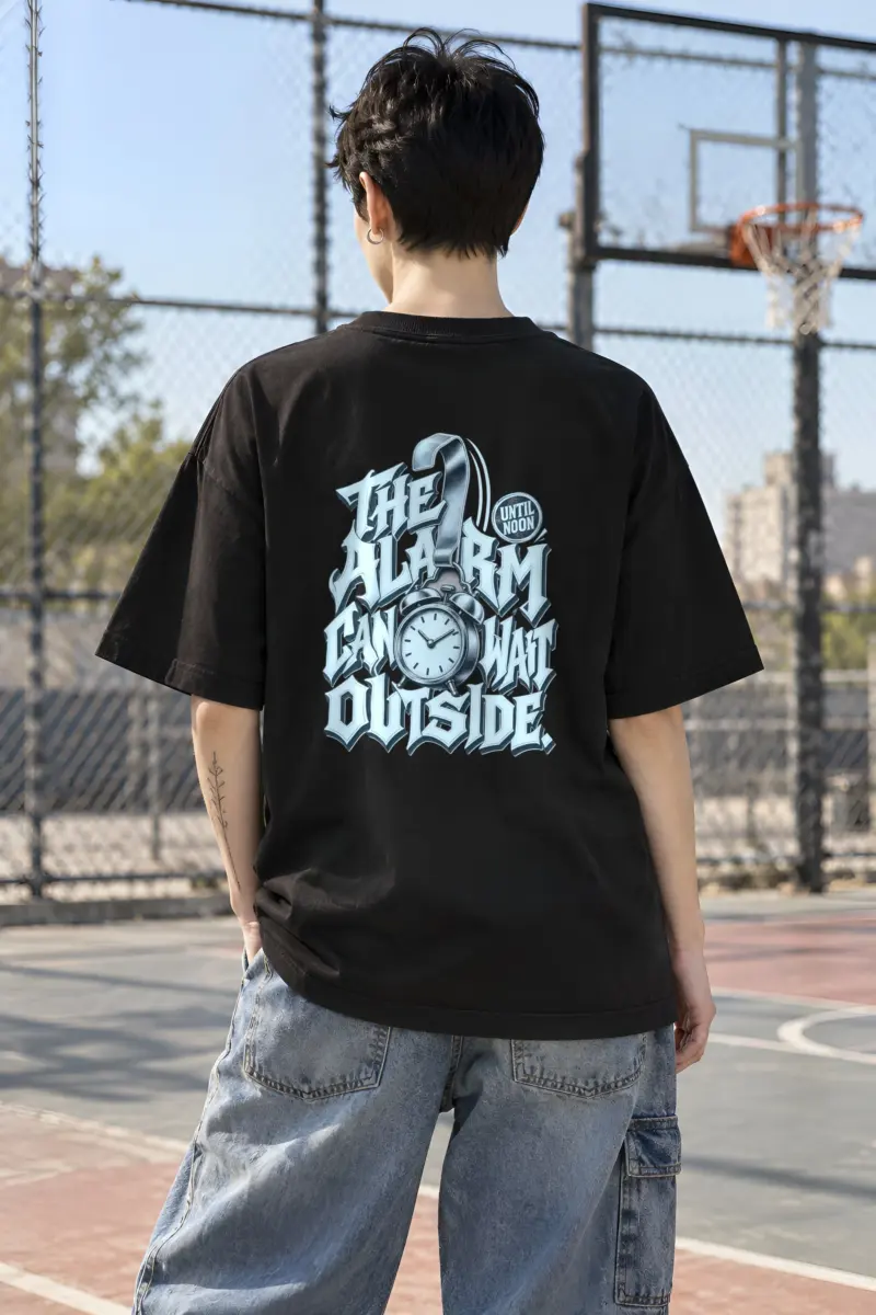 "Alarm Clock Lettering" Unisex Oversized Heavyweight Crewneck T-Shirt