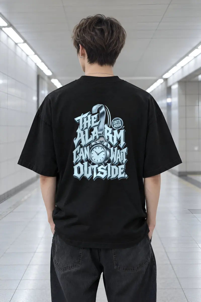 "Alarm Clock Lettering" Men's Oversized Heavyweight Crewneck T-Shirt