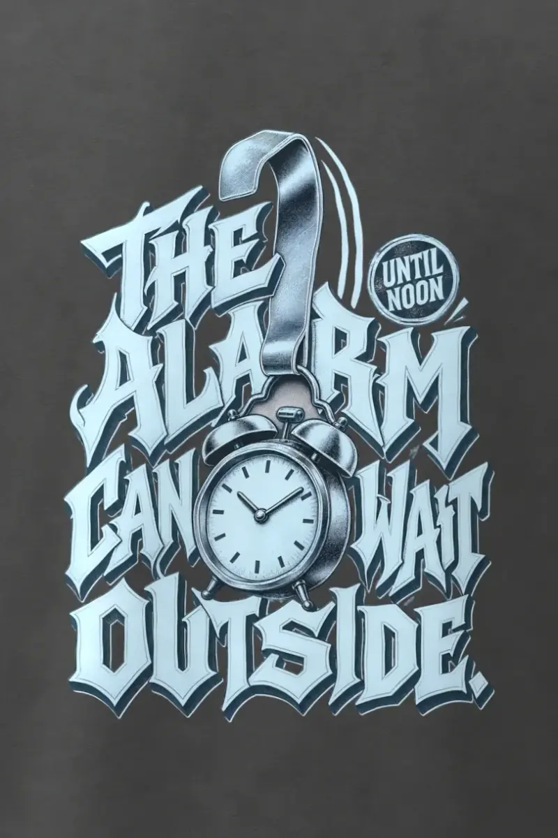 "Alarm Clock Lettering" Men’s Oversized Heavyweight Crewneck T-Shirt - the graphic up close