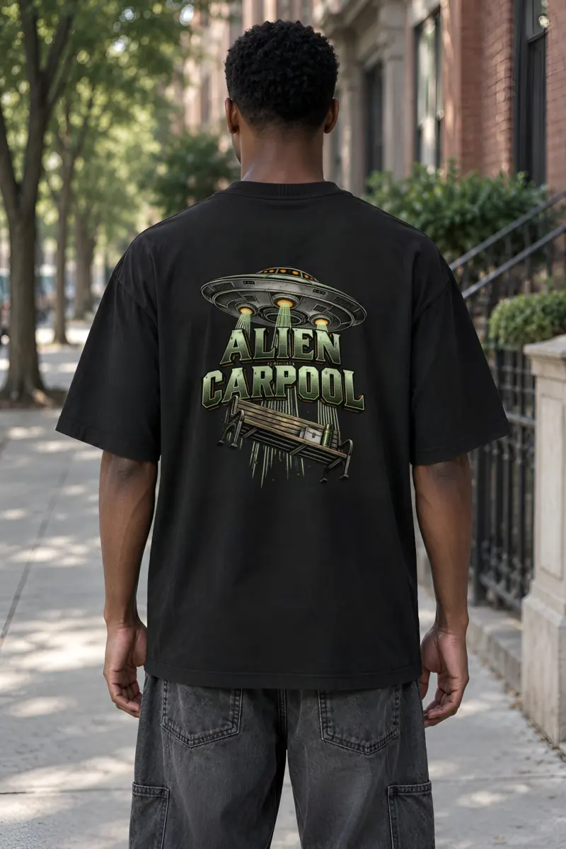 “Alien Carpool” Men’s Oversized Heavyweight Crewneck T-Shirt
