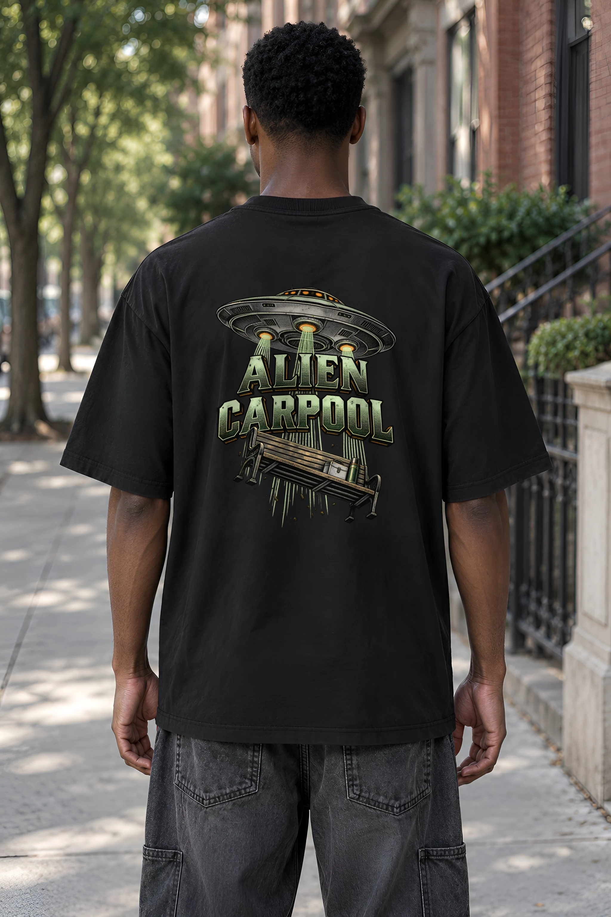 "Alien Carpool" Men's Oversized Heavyweight Crewneck T-Shirt