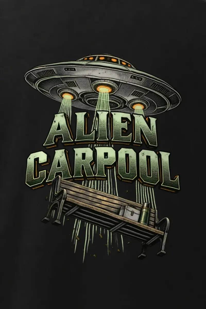 "Alien Carpool" Men’s Oversized Heavyweight Crewneck T-Shirt - the graphic up close