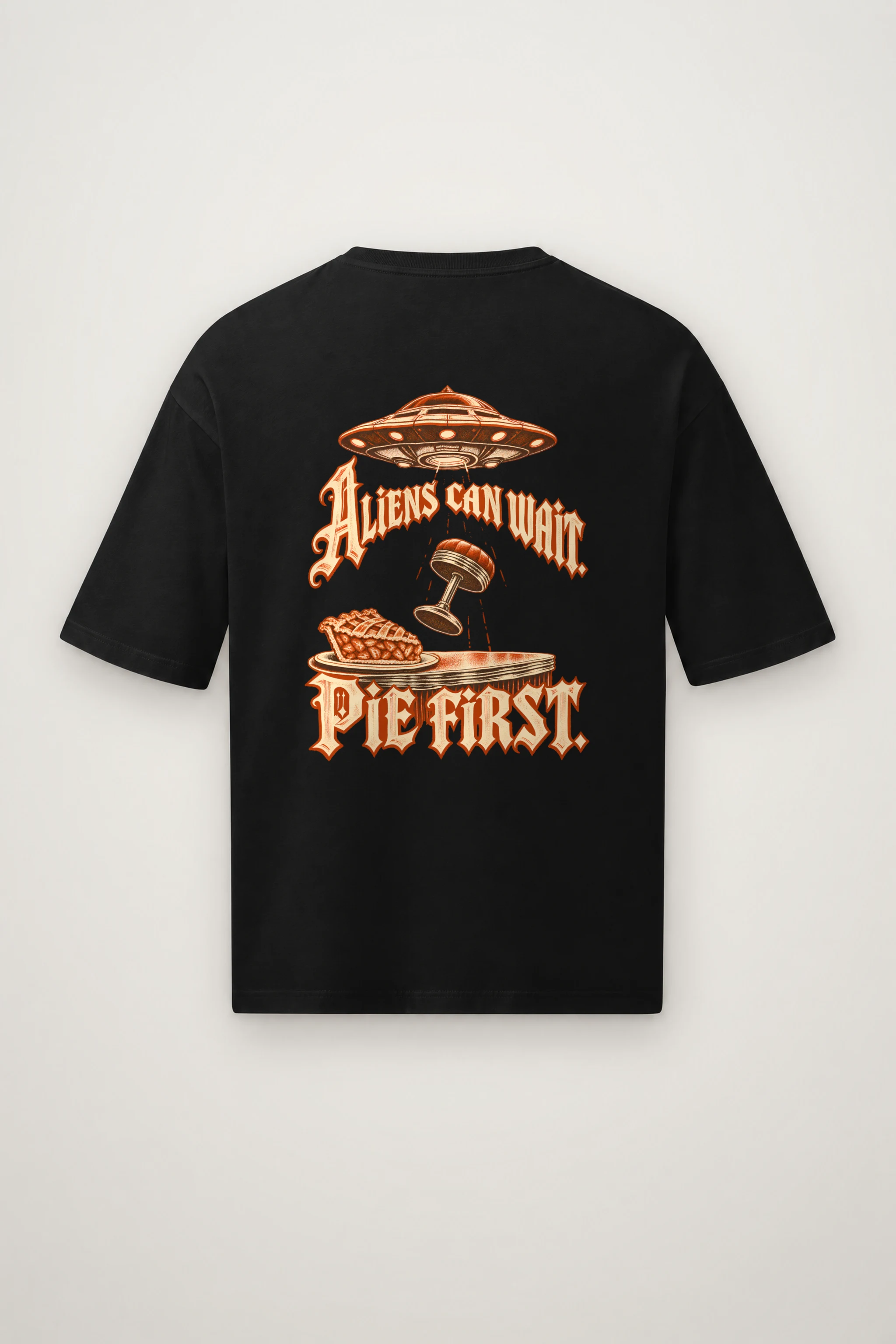 "Aliens Can Wait Pie First" Men's Oversized Heavyweight Crewneck T-Shirt