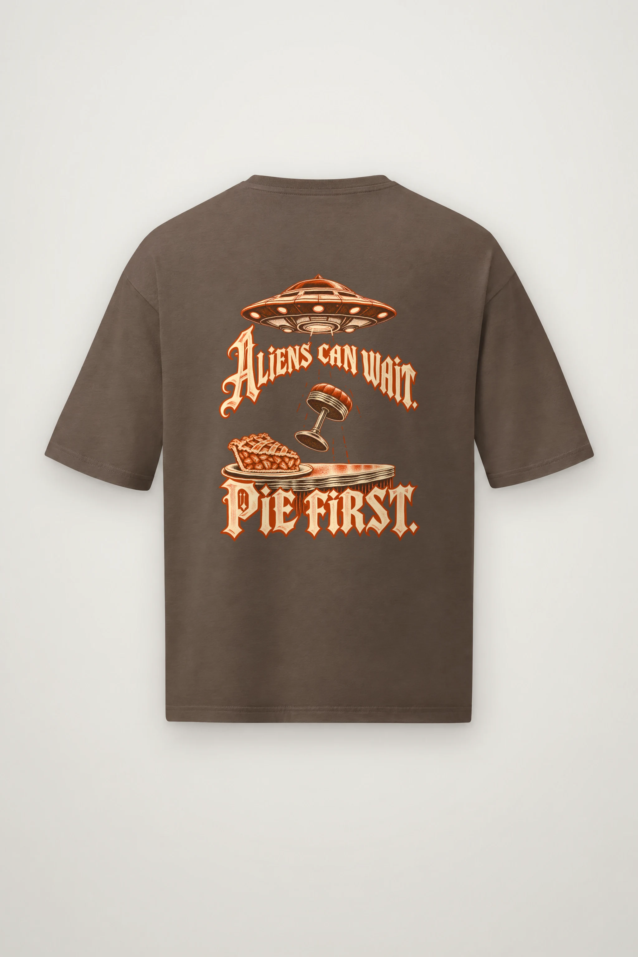 "Aliens Can Wait Pie First" Men's Oversized Heavyweight Crewneck T-Shirt