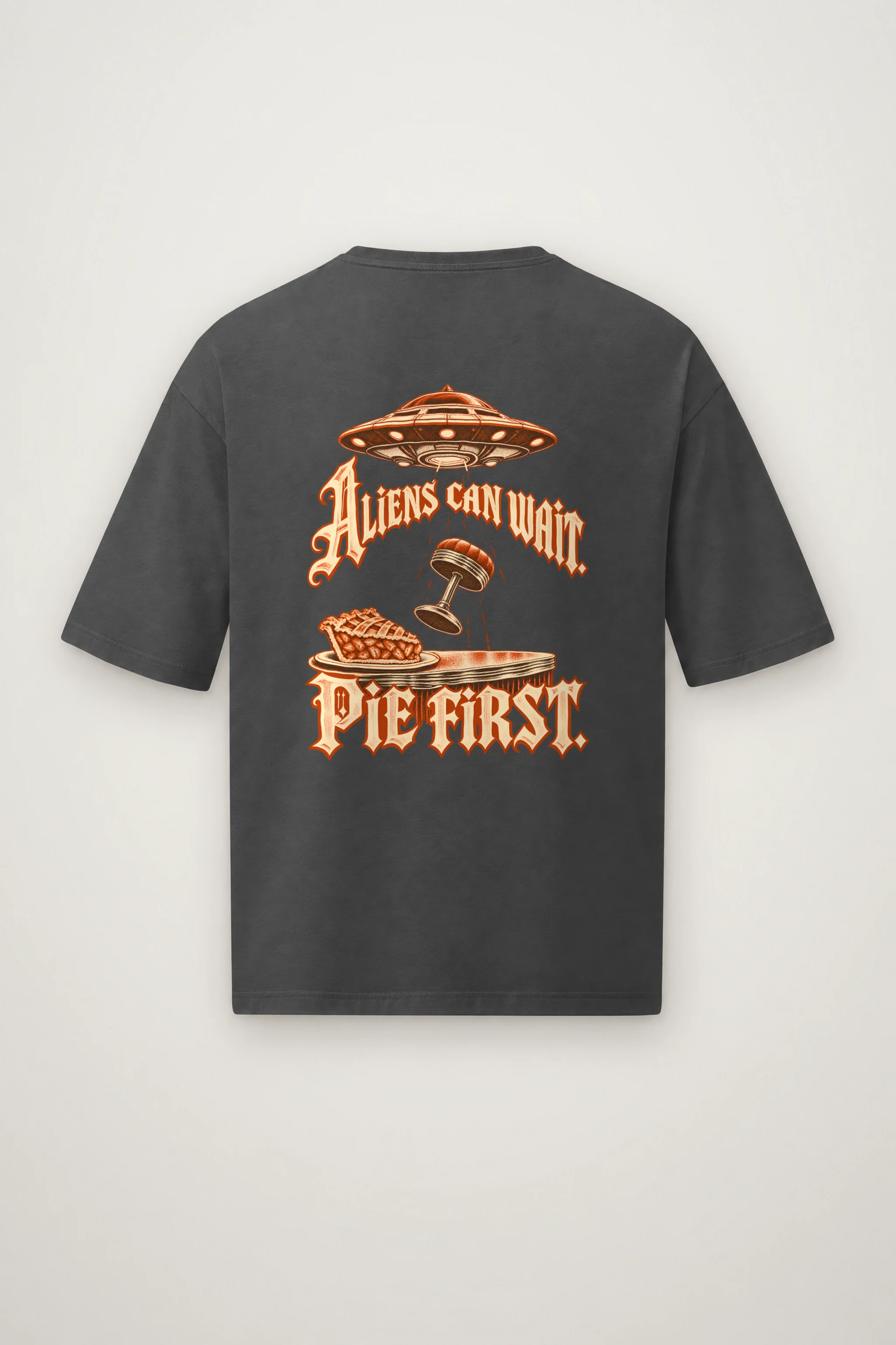 "Aliens Can Wait Pie First" Men's Oversized Heavyweight Crewneck T-Shirt