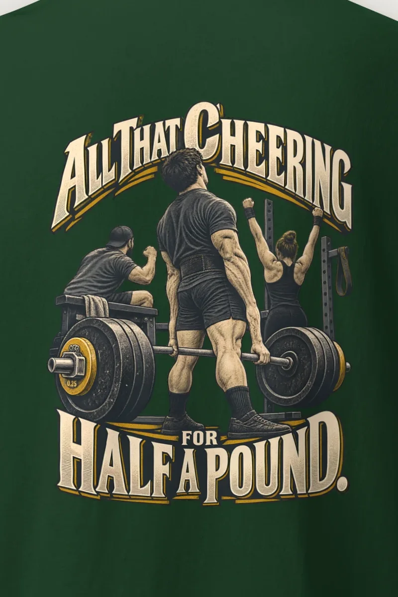 "All That Cheering For Half A Pound" Heavyweight Unisex Crewneck T-shirt - the graphic up close