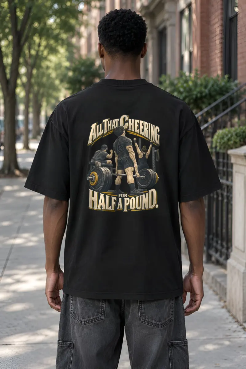 “All That Cheering For Half A Pound” Men’s Oversized Heavyweight Crewneck T-Shirt