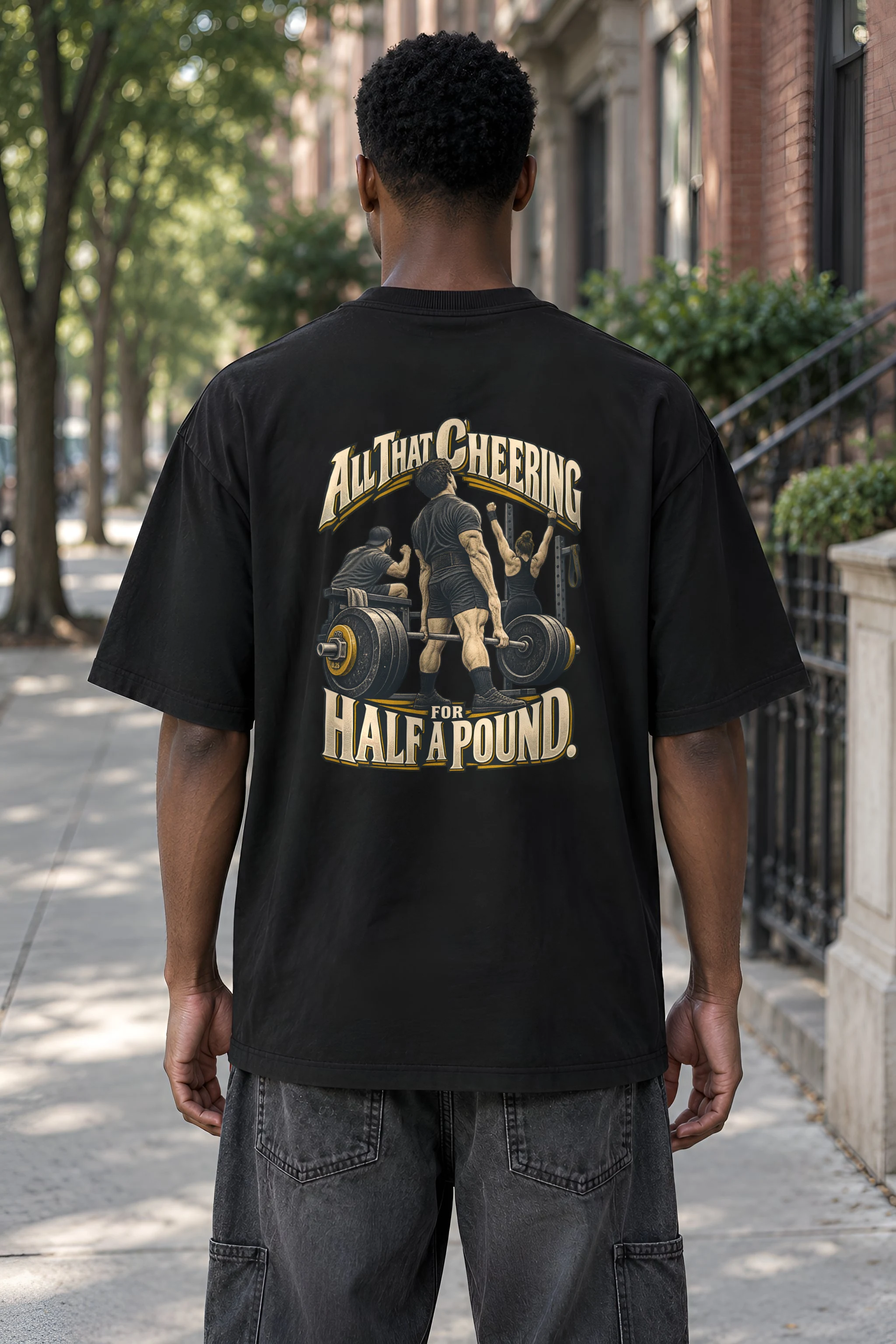 "All That Cheering For Half A Pound" Men's Oversized Heavyweight Crewneck T-Shirt