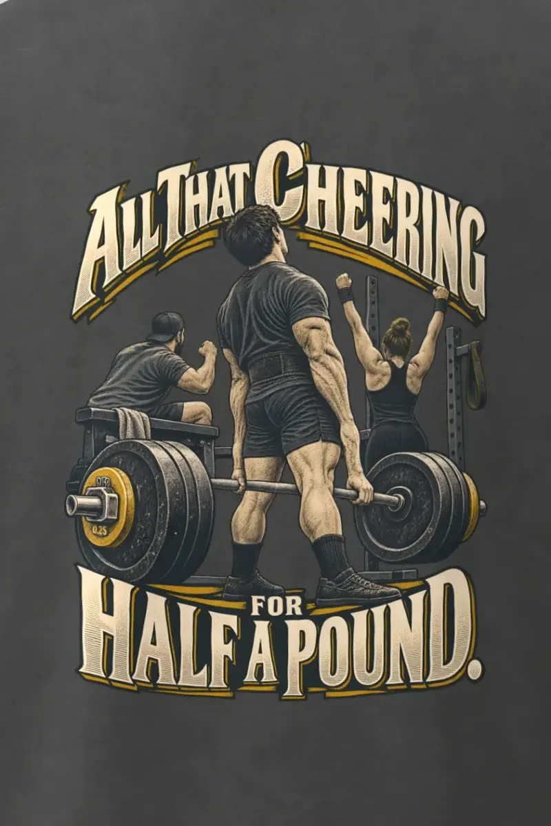 "All That Cheering For Half A Pound" Men’s Oversized Heavyweight Crewneck T-Shirt - the graphic up close