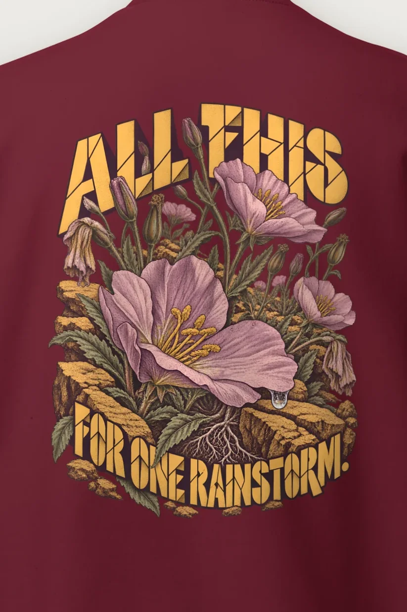 "All This for One Rainstorm" Heavy Blend Unisex Crewneck Sweatshirt - the graphic up close