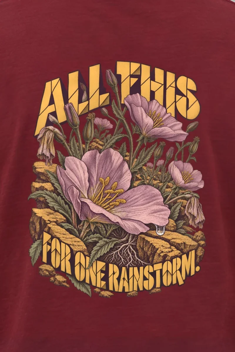 "All This For One Rainstorm" Heavyweight Unisex Crewneck T-shirt - the graphic up close
